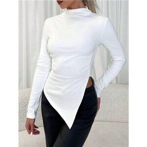 Asymmetrical Hem Mock Neck Top